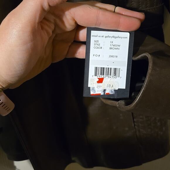 NWT Gallery Brown Leather Coat Lush Faux Fur Collar Plus Size 1X - Picture 4 of 7